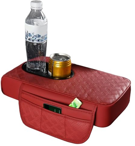 Armlehnenbox Für Fahrzeuge | PU Leder Armlehnen Polster Auto Mittelkonsole Mit Getränkehalter | Auto Armlehnenbox Kissen Armlehnenschoner Für Die Meisten Autos, Lieferwagen