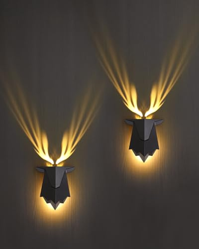 Fuloon Hirschschatten LED Wandleuchte Innen Outdoor mit Fernbedienung | 1800 mAh Wiederaufladbare Wandlampe, Wand Lampe Dimmbar, Dekorative Wandleuchten für Wohnzimmer, Treppenhaus, Flur, Balkon