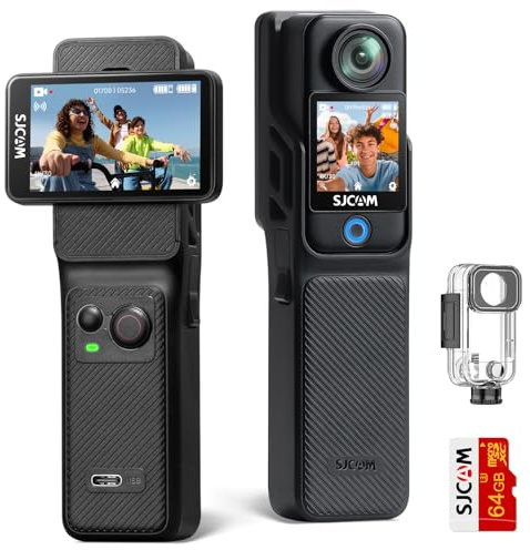 SJCAM C400 Standard Combo, 4K Pocket handheld Camera, 7H Power, 6-Axis Stabilization Action Camera, 2.29''Touch Screen, Waterproof Body Cam for Travel Vlogging and YouTube Live Streaming, Black, Gifts