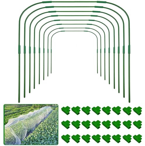 8 Sets 82x105cm Gartenbögen für Netze mit 24 Clips,Rostfreie,Abnehmbare Pfähle,Anzuchttunnelbogen für Gewächshausbögen,Gartennetzrahmen,PflanzeNstützrahmen für Grünpflanzen Gemüse