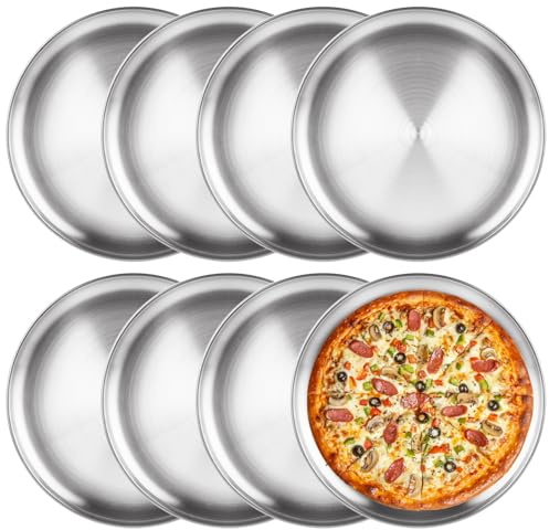 AKOLAFE 8 Pack Personal Pizza Pans 10 Inch Pizza Pans Stainless Steel Pizza Pan Set Round Pizza Pan for Oven Metal Pizza Plates Platter Pizza Baking Sheet Pizza Sheet Pizza Tray for Serving Cooking