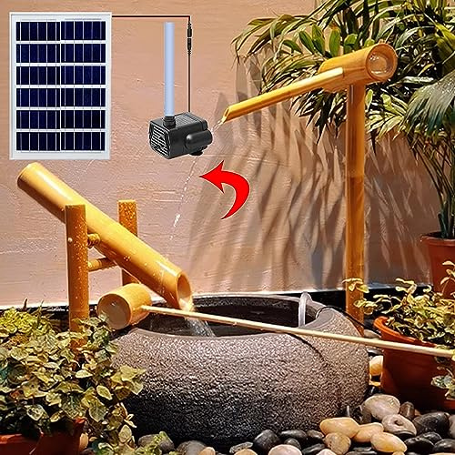 Zen Garden - Fontana ad energia solare, in legno, ecologica, per esterni, con zattere di bambù e cucchiai per rilassare la decorazione del giardino