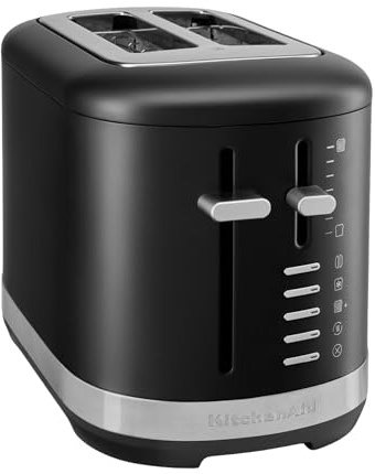 KitchenAid 2-Scheiben-Toaster, extrabreite Schlitze, 7 Bräunungsstufen, Bagel/Auftau/Aufwärm-Funktion, manueller Hebel, Vollmetallgehäuse, Cast Iron Black | Extra breite Schlitze für Bagels & dickes Brot, 7 Bräunungsstufen, Warmhaltefunktion, Auftauen & Aufwärmen