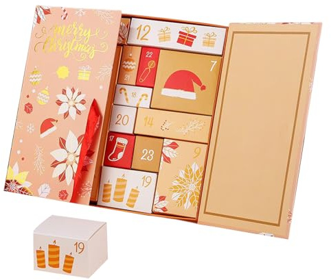 Calendario de Adviento Navideño para Contar los Días - de Calendario de Cuenta Atrás 2025 para Rellenar de 24 Casillas | Estuche Decorativo para Detalles de Fiesta con Golosinas, Joyas y