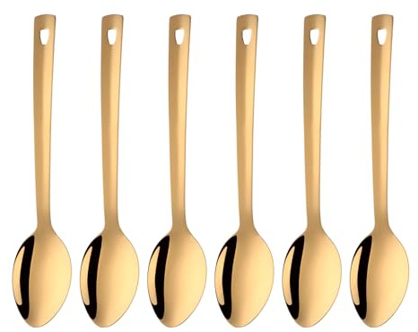 TUPMFG 13 Inch Large Table Spoons for Serving, Stainless Steel Buffet Serving Spoons Set, Long Handle Soup Spoons, for Parties Dinner Kitchen Restaurant (Gold, 6 Piece)