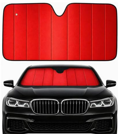 Parasole Auto Parabrezza Interno Pieghevole - Coprisole Auto UV con Ventose e Elastici, Protezione Solare per Cruscotto e Sedili, Universale per Auto SUV e Furgoni (Rosso)