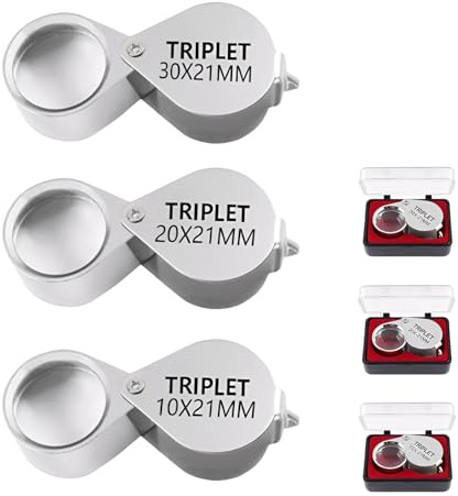 Juwelierlupe, Trichome Lupe, Taschenlupe, 3 Lupen Set mit 10x, 20x und 30x Vergrößerung, Ideal für Juweliere, Uhrmacher, Edelstein- und Münzsammler, Antiquitätenprüfung, Lesen Kleiner Texte