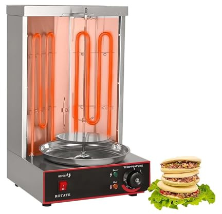 CUTANGELAR Machine Kebab Tournante 360°, Broilieur Shawarma Vertical Avec 2 Brûleurs, Gril Rôtissoire Acier Inoxydable, Brochettes Sans Fumée Pour Cuisine, Événements, Réceptions.(Electric 3000W)