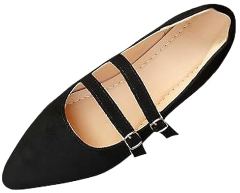 HESYSUAN Mary Jane - Ballerine da donna in pelle scamosciata, con doppia cinghia, casual, senza lacci, traspiranti, con punta chiusa, Nero , 44 EU