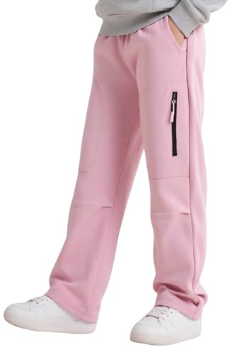 Hoseay Pantaloni Cargo Ragazza, Cotone Morbido Pantalone Jogging Multi-Tasche, Pantaloni Tuta Baggy Traspirante con Vita Elastica Coulisse Casual Streetwear per Bambini 11-12 Anni, Rosa