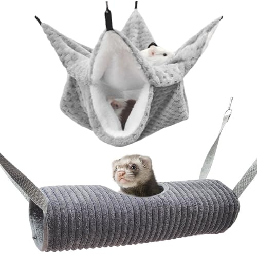 PLUSHCEWT 2 Stück Ratten Hängematte Meerschweinchen Hängematte Set Doppelschicht Hängende Kleintierbetten aus Weichem Flanell Käfig Hängematte für Hamster Frettchen Ratten Chinchillas Zuckergleiter
