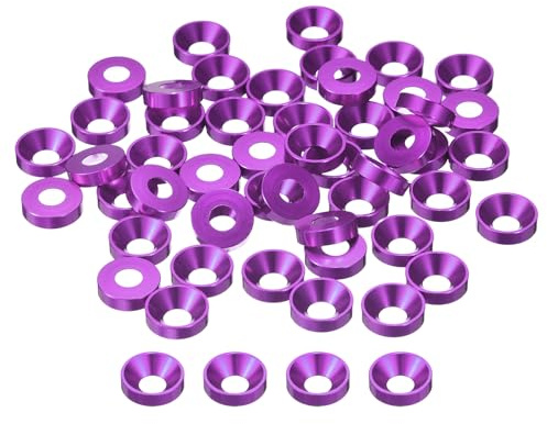 QUARKZMAN 50 arandelas avellanadas M5 acabado juntas tornillo color morado | aleación aluminio, arandelas cabeza cónica, para piezas accesorios mecánicos