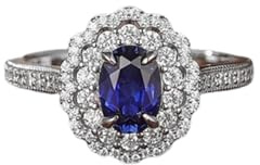 Weißgold Ring Hochzeit 9K, Eheringe Vintage Luxuriöser Ovaler Labor-Saphir im Hohlblumen-Design, 1,2 Ct, mit Rundem Moissanit Größe 50 (15.9)