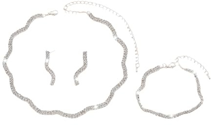 XFSRG Juegos de Joyas Mujer Conjunto de Joyas Novia y Dama Strass Brillante Collar Pendientes Pulsera Set Bisutería para Bodas y Fiestas (Plata)