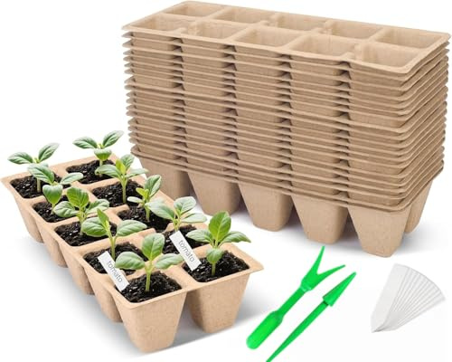 VEKLIQ 36 Piezas 360 Celdas Bandeja de Germinación de Semillas, Semilleros, Biodegradables con Agujeros de Drenaje, Maceta para Semillas con Etiquetas de plástico y Herramientas de trasplante