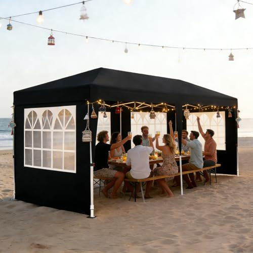 Aufun Pavillon Faltbar 3x6m, Partyzelt Faltpavillon Wasserdicht Anthrazit | Sonnenschutz Stabil mit 6 Seitenteilen & Dach aus Oxford, Camping Pavillon Gartenzelt für Party, Festival, Hochzeit
