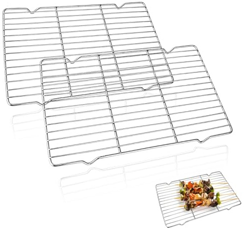2 Pcs Cooling Racks for Baking, 30x20.5cm Galvanised Iron Cooling Racks, Multi-Purpose Grill Rack Grid, Grill Oven Racks, Airflow Grid Design, Fit Most Baking Pans & Ovens for Grilling, Roasting