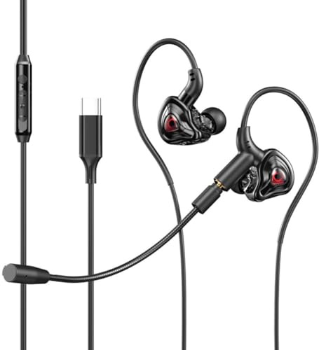 MuchLuckystar Auriculares para juegos con cable con micrófono desmontable, graves HiFi de 10 mm y cancelación de ruido, auriculares intrauditivos con control multifunción para PC, teléfono, tablet