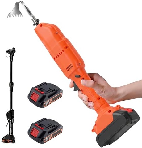 Motobineuse électrique sans fil 21 V avec 2 batteries de 2000 mAh, motoculteur électrique avec tige d'extension de 1,1 m, profondeur de travail de 30 mm, 2500 tr/min, charrue jardin pour jardin et