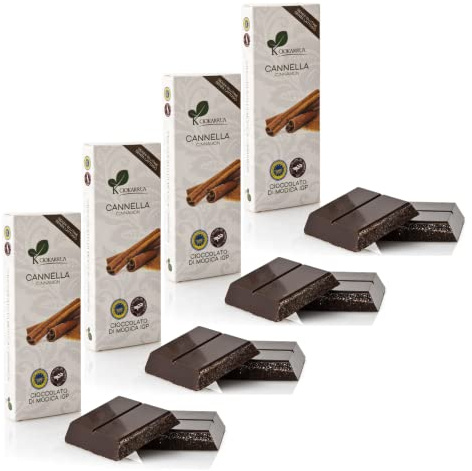 Ciokarrua | Chocolate Modica Canela | Chocolate procesado crudo Modica | Barra de chocolate sin lactosa | Chocolate 4 barras - 400 gramos