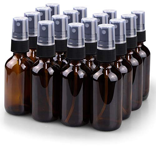 Wedama Spray Bottle, 2 oz Fine Mist Glass Spray Bottles, Little Refillable Liquid Containers for Watering Flowers Cleaning (16 Pack, Amber)