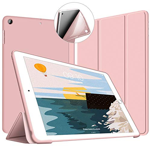VAGHVEO Fodral för iPad 9,7 Tum 2018/2017 (6:e/5:e generationen) Case, Lätt Skal Trippelvikt Stativ Skyddande Hölje Omslag Väskor [Automatisk Väckning/Sömn] med Flexibelt mjukt TPU-Bakskydd, Rosa