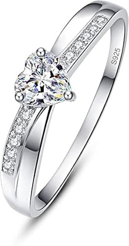 AVECON Promise Rings for Her 925 Sterling Silver Womens Heart Cut Cubic Zirconia Eternity Wedding Solitaire Engagement Ring Size T 1/2