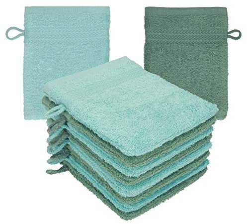 Betz 10 Stück Waschhandschuhe Premium 100% Baumwolle Waschlappen Set 16x21 cm Farbe Ocean - tannengrün