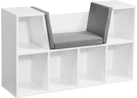 FineBuy Sitzbank 101,5x30x61,5 cm Weiß mit Stauraum, Standregal | Garderobenbank mit 6 Regalfächern und Sitzauflage, als Schuhbank für den Flur nutzbar, Schuhregal
