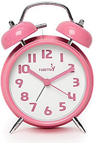 FLOITTUY {Loud Alarm for Deep Sleepers) 4'' Twin Bell Alarm Clock with Backlight for Bedroom and Home Decoration(Pink)