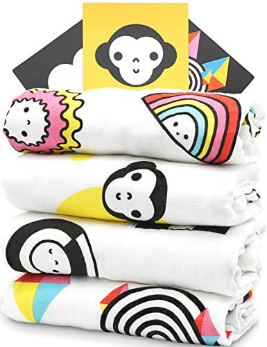 ProperPeak Kuschelige Mullwindeln DESIGNT FÜR Baby-Augen Schrille Motive Machen schlau - Mulltücher Spucktücher Stoffwindeln aus Baumwolle & Bambus (4 St. 80x80 cm), Mädchen & Jungen