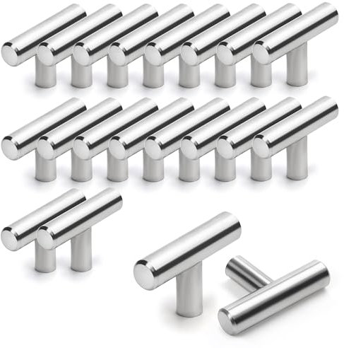 BELLE VOUS 20er Pack Griffe für Küchenschränke T Griff - 50mm Gebürstete Nickel T Bar Ziehgriff - Silberne Schrankgriffe Edelstahl - Tür Knopf für Schränke, Schubladen, Türen, Schlafzimmer & Möbel