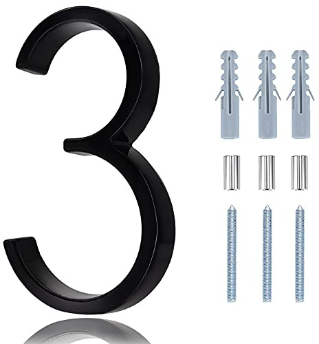 Numeri civici per esterni moderni, numeri civici galleggianti da 12,7 cm con kit per chiodi e istruzioni, nero lucido numeri indirizzi 3