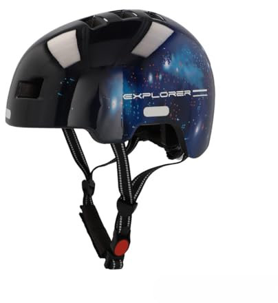 FISCHER BMX Bicycle Helmet, Dirt Bike Helmet Plus Universe, S/M, 54-58 cm, Black, with Integrated LED Rear Light