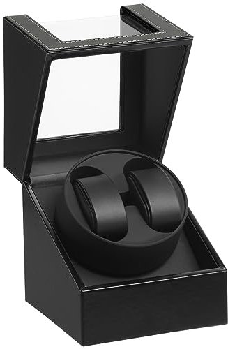 DRAIGERWAY Automatische Uhrenbeweger Box,luxuriöser Uhrenbeweger,Uhrengehäuse mit leisem Mabuchi Motor,Batteriebetrieb oder Netzteil PU Leder (Schwarz PU-DGW)