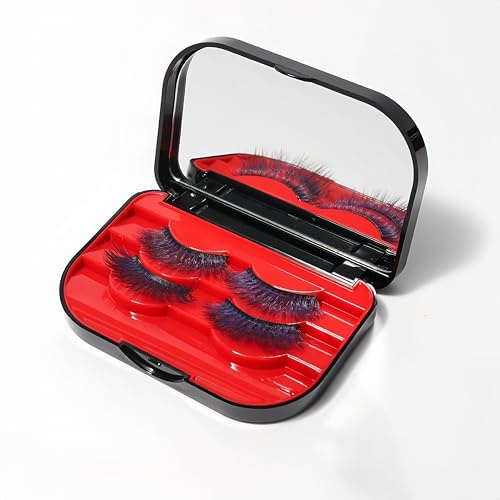 3 Tier Eyelash Storage Case Lash Dime Organizer Holder Box with Mirror Makeup Cosmetic Travel Case Empty False Lash Container (Black Red))
