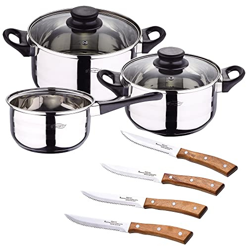 PACK BATERÍA DE COCINA 5 PIEZAS + SET DE 4PC CUCHILLOS CHULETEROS
