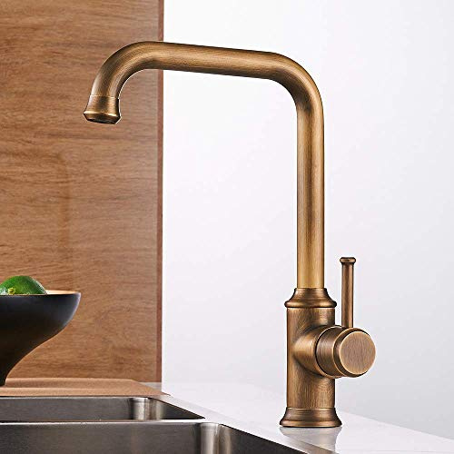 SENNIAN Copper Silver Black Antique Kitchen Sink Faucet Rotary Cold and Hot Water Mixer Single Hole Single Handle Kitchen Faucet 7,to Fake Something Antique