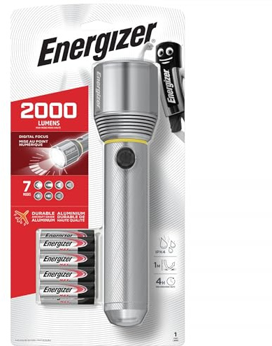 Energizer Lampe torche LED HD 2000 lumens en métal avec 9 piles AA