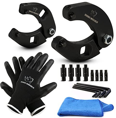 Eleon Rhino Gland Nut Wrench - Set of 2 Adjustable Hydraulic Cylinder Pin Spanner Wrench - Heavy Duty Set Includes Gloves, Towel, Secure Pins - For Farm & Construction Equipment Nuts Under 7 Inches