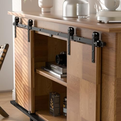 BONIKLUBA 7.5FT/229cm Mini Schiebetür-Hardware-Kit für Doppeltüren TV-Ständer, Kleiner Kleiderschrank (Keine Schranktür)