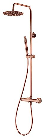 Aloni® Regendusche Duschset mit Brausestangenset - Thermostat-Duschsystem mit Handbrause & Kopfbrause - Edelstahl & Messing - Rund - Kupfer Gebürstet - Höhenverstellbar & Anti-Kalk