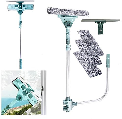 Hooha Fensterwischer Abzieher Set Langer Glas Fensterreiniger mit Verlängerungsstange 69-145cm und U-Bügel Stange, Abzieher für hohe Fenster im Innen