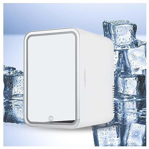 HAZARA Mini RéFrigéRateur Silencieux, 8L,avec Miroir De Courtoisie LED Petit Frigo Pas Cher, Voiture,Maison,Chaud Et Froid 2 en 1 Skincare Fridge, pour Chambre, Bureau Et Voiture,White