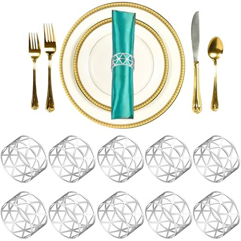 Serviettenringe Silber, 10 Stück Serviettenringe Silbrig, Serviettenhalter Weihnachten, Vintage AushöHlen Serviettenring, Hohler Serviettenschnallen für Hochzeit Weihnachten Familie Sammeln