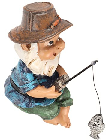Yosoo Health Gear Fishing Gnome Sitter Statue, Lawn Garden Gnome Statue Garden Ornament Miniature Figurines, Outdoor Landscape Ornaments for Yard Lawn Pond Pool Riverside Decoration
