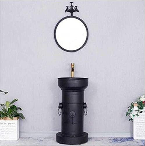 Art Badezimmer-Waschbecken mit komplettem Sockel, Waschtischunterschrank mit Waschbecken, moderner Waschbeckenschrank mit Wasserhahn und Abfluss (schwarz mit Spiegel)