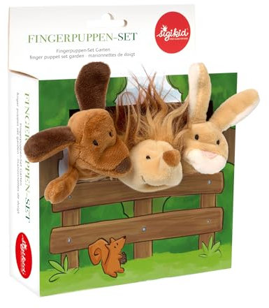 sigikid 43015 Fingerpuppenset Garten My Little Theatre Igel, Hund, Hase mit Schmuckkarton, für Mädchen und Jungen, empfohlen 6 Monaten