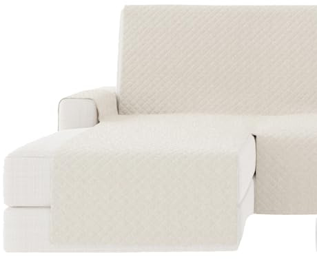 GAMUSI Sofabezug für Chaiselongue, 200 cm, Eckteil links (bis 230 cm breit), gepolstert, einfarbig, atmungsaktive Baumwolle, Ecru