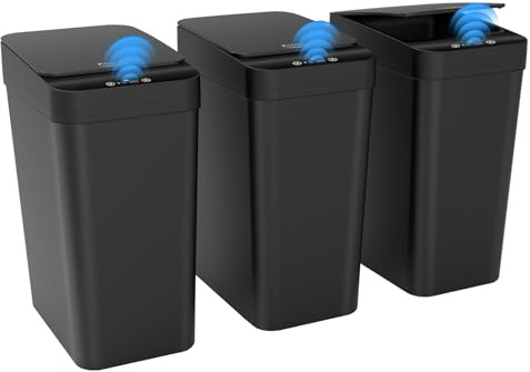 Kssvzz 3er Set Mülleimer Bad mit Sensor, 10L Elektrischer Mülleimer mit Deckel, Automatischer Mülleimer für Büro Schlafzimmer Badezimmer Küche (Schwarz)